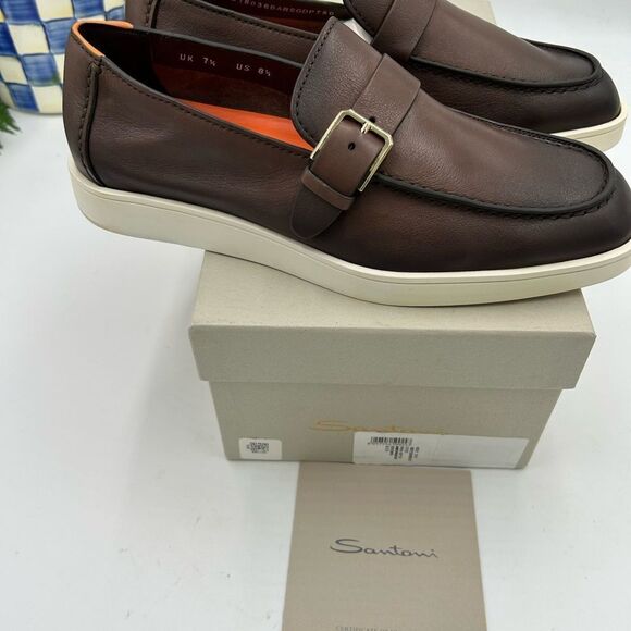 Men's Santoni dread Leather loafers size 8.5 US made in Italy - Picture 4 of 9